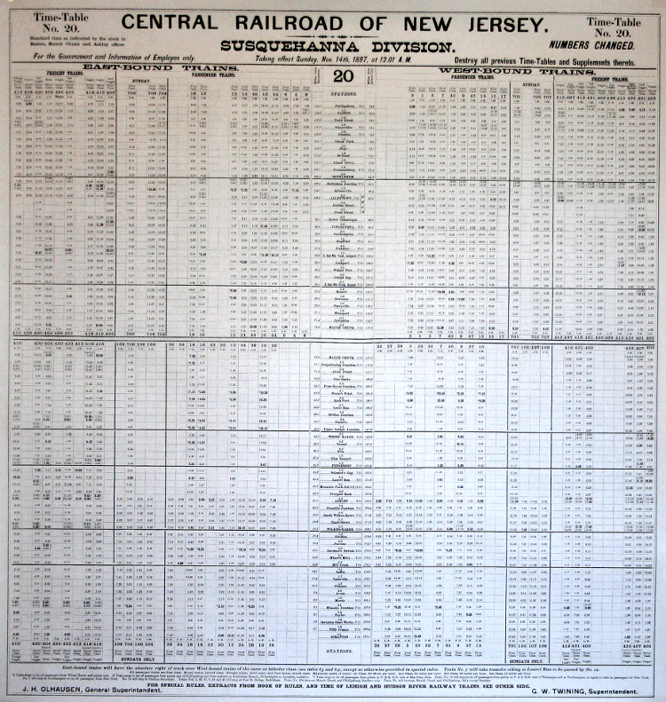 Cnj Employee Timetable Susquehanna Div 17 Jersey Central Railway Historical Society